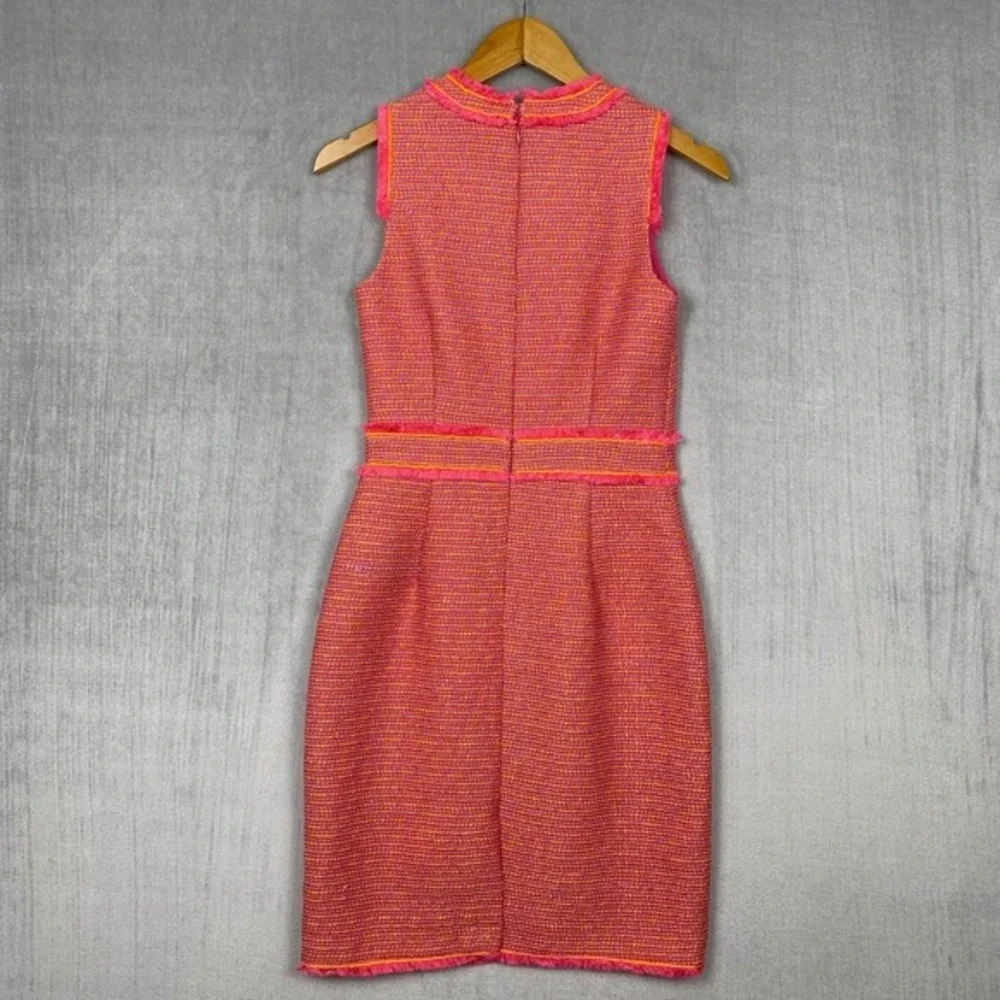 J Crew Sheath Dress 00‎ Pink Neon Fringe Tweed Sleeveless Old Money Preppy